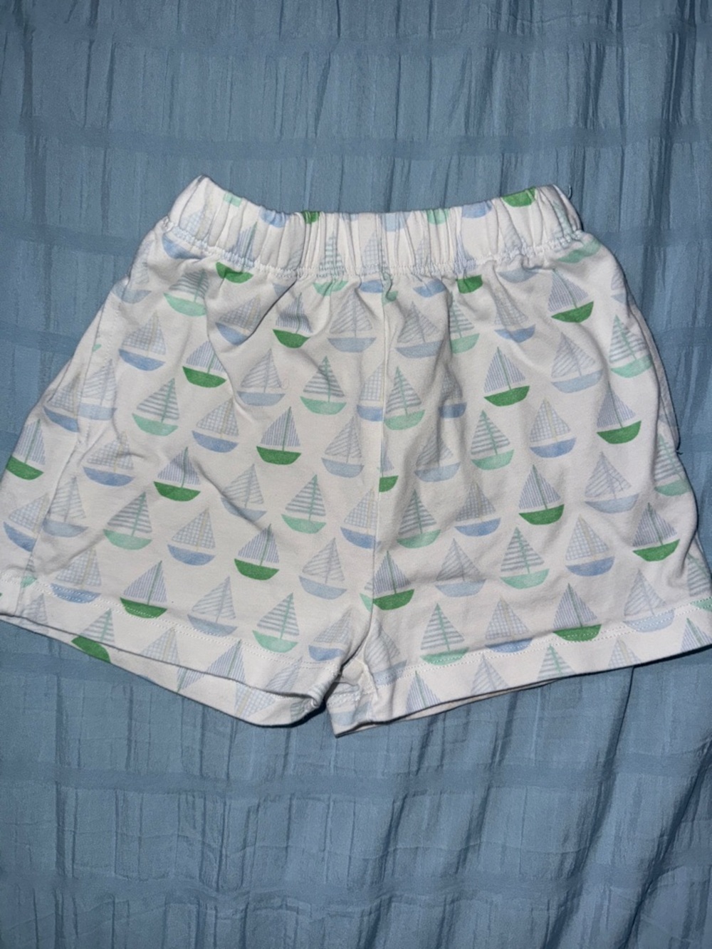 White Baby Shorts with Blue & Green Sailboat Print